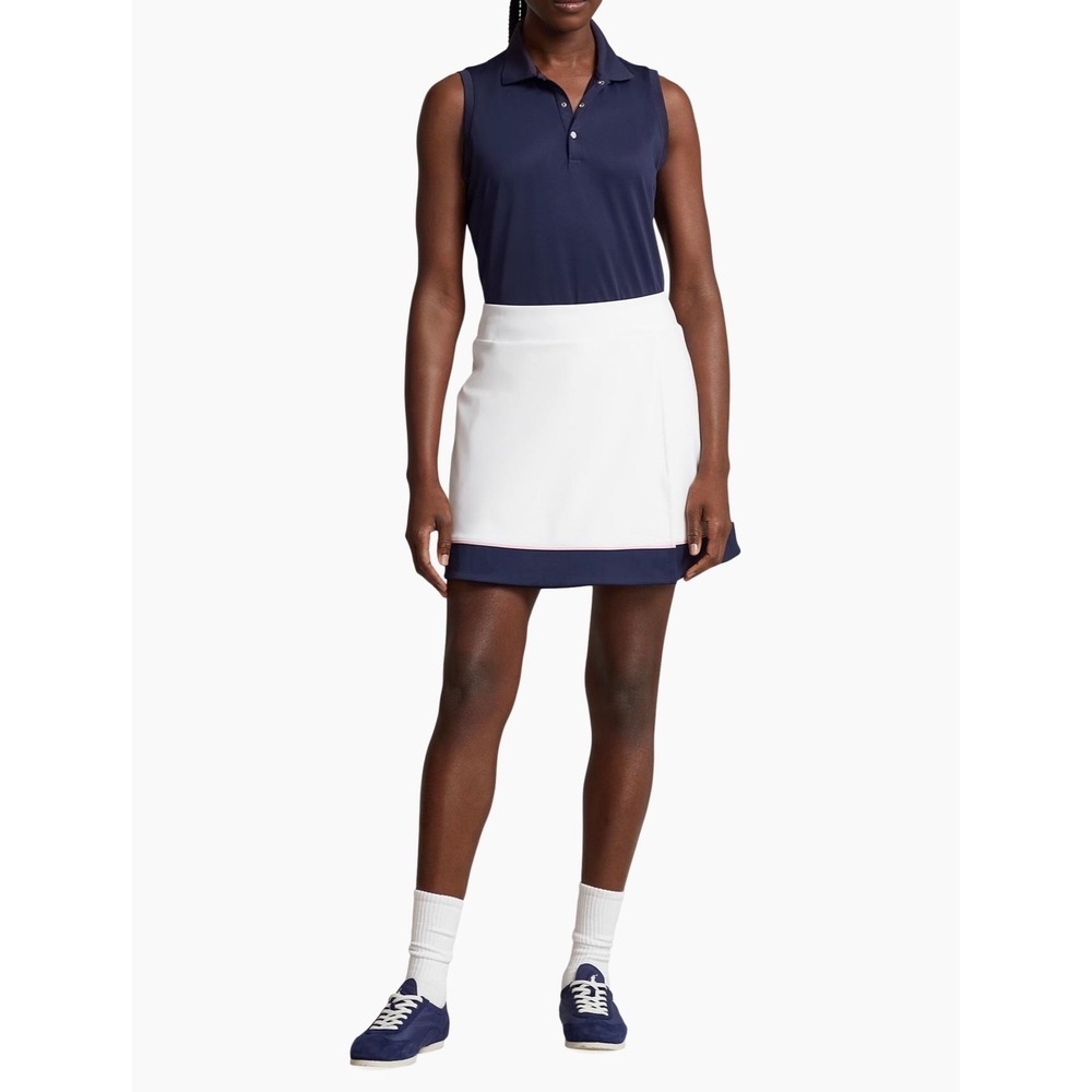 RLX Ralph Lauren Golf Interlock Faux Wrap Skort White Navy Pink Trim Perfrmnce M
